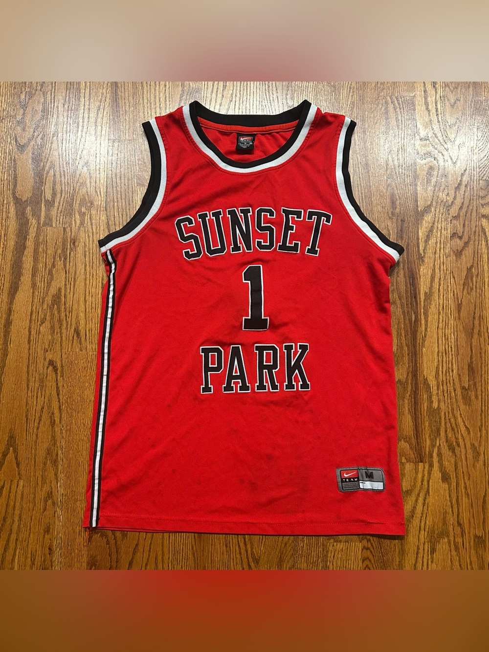Vintage Nike Sunset Park Jersey #1 Shawty Size Medium Red Movie Promo FLAW 90s